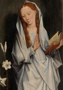 Detalle de la Virgen, del reverso de un par de alas que muestran la Anunciación (óleo sobre tabla) de Hans Memling