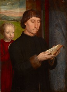 Homme en priere avec son fils defunt - Hombre de oración con su hijo fallecido, por Memling, Hans (1433/40-1494). Óleo sobre madera de Hans Memling