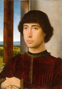 Retrato de un hombre en una logia de Hans Memling
