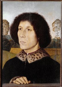 Retrato de un hombre desconocido en un paisaje de Hans Memling