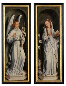 Reverso de un par de alas mostrando la Anunciación (óleo sobre tabla) de Hans Memling