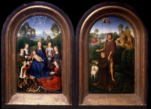 La Virgen y el Niño rodeados de santos, el donante y San Juan Bautista. Díptico de Hans Memling