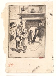 Tarjeta de Año Nuevo (la familia junto a la chimenea) de Hans Nikolaj Hansen