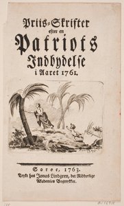 Portada con viñeta para "Priis-Skrifter efter en Patriots Indbydelse i Aaret 1761" de Hans Quist