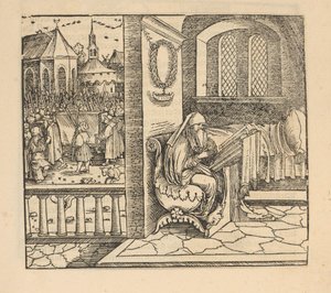 Mujer rezando y cortejo fúnebre de Hans Schäufelein (possibly)