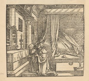 Dos personas rezando en un dormitorio. de Hans Schäufelein (possibly)