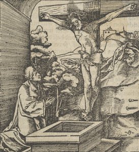 Un hombre rezando ante un crucifijo, de Hymmelwagen auff dem, wer wol lebt de Hans Schäufelein the Elder