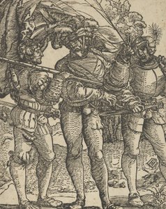Un abanderado flanqueado por un lansquenete a cada lado de Hans Schäufelein the Elder