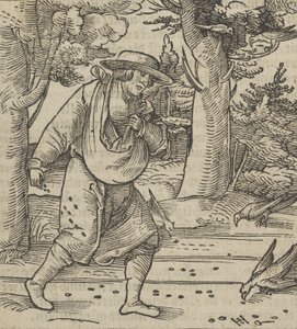 Los pájaros comiendo las semillas del sembrador, de Hymmelwagen auff dem, wer wol lebt..., 1517