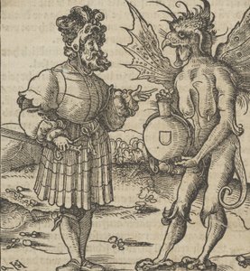El diablo ofreciendo veneno a un caballero, de Hymmelwagen auff dem, wer wol lebt..., 1517 de Hans Schäufelein the Elder