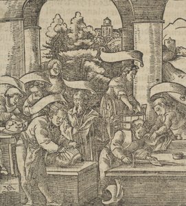 La Fabricación de Armaduras, de Hymmelwagen auff dem, wer wol lebt, 1517 de Hans Schäufelein the Elder