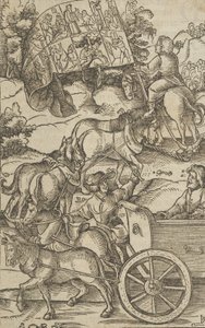 El hombre virtuoso en un carro en su camino al cielo, de Hymmelwagen auff dem, wer wol leb... de Hans Schäufelein the Elder