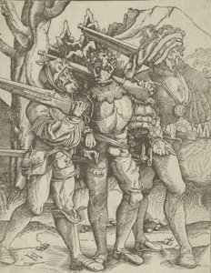 Tres soldados con mosquetes de Hans Schäufelein the Elder