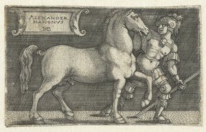 Alejandro Magno con su caballo Bucéfalo Alexander Mangnvs (título sobre el objeto) de Hans Sebald Beham