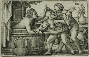 Bufón y dos mujeres bañándose de Hans Sebald Beham