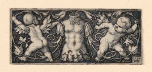 Friso con coraza en el centro, flanqueado por dos genios de Hans Sebald Beham