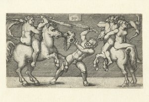 Pelea entre dos hombres con mujeres a caballo y un hombre de pie de Hans Sebald Beham