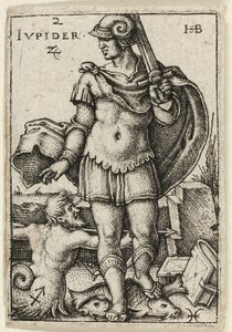 Júpiter, lámina dos de Los siete planetas con los zodíacos de Hans Sebald Beham