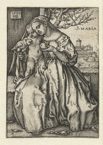 María con el niño y el loro y la pera de Hans Sebald Beham