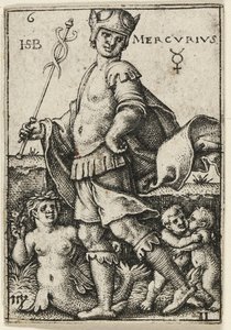Mercurio, lámina seis de Los siete planetas con los zodíacos de Hans Sebald Beham