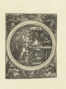 Mucius Scaevola con su mano derecha en el fuego de Hans Sebald Beham