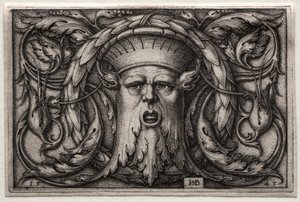 Ornamento de cabeza de sátiro y corona de Hans Sebald Beham