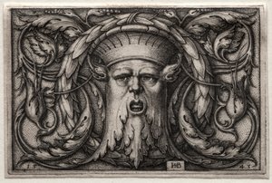 Ornamento de cabeza de sátiro y corona, 1543 de Hans Sebald Beham