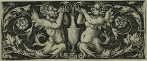 Ornamento con dos tritones, de Cuatro viñetas de Hans Sebald Beham