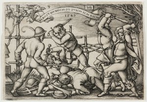 Riña de campesinos, lámina 9 de La fiesta de los campesinos o los doce meses de Hans Sebald Beham