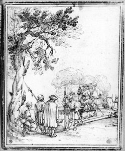 Campesinos y soldados comerciando de Hans Sebald Beham