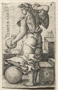 El conocimiento de Dios y las siete virtudes cardinales: Templanza - Temperancia de Hans Sebald Beham