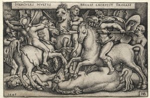 Los trabajos de Hércules: Hércules conquistando Troya, 1545 de Hans Sebald Beham