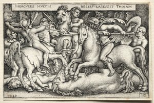 Los Trabajos de Hércules: Hércules conquistando Troya de Hans Sebald Beham