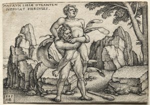 Los trabajos de Hércules: Hércules aplastando a Anteo, 1545 de Hans Sebald Beham