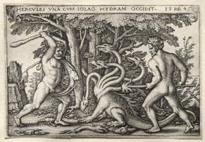 Los trabajos de Hércules: Hércules matando a la Hidra de Lerna de Hans Sebald Beham