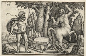 Los trabajos de Hércules: Hércules disparando a Neso, 1542 de Hans Sebald Beham