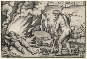 Los trabajos de Hércules: Hércules en su pira de Hans Sebald Beham