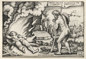 Los trabajos de Hércules: Hércules en su pira de Hans Sebald Beham