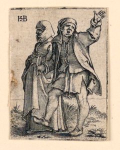 La procesión de bodas: Pareja caminando a la izquierda, hombre volviendo la cabeza, levantando el brazo de Hans Sebald Beham