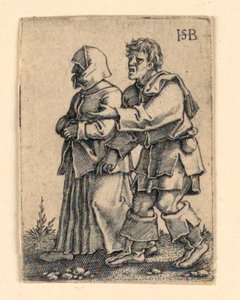 La procesión de la boda: Pareja caminando a la izquierda, mujer con sombrero de Hans Sebald Beham