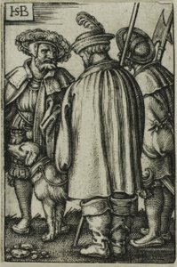 Tres soldados y un perro de Hans Sebald Beham