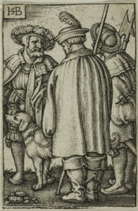 Tres soldados y un perro de Hans Sebald Beham