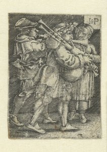 Dos músicos y una niña. de Hans Sebald Beham