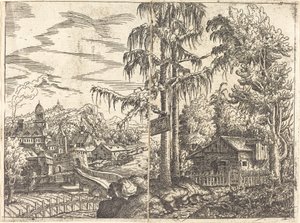 Paisaje con Vista de una Cabaña de Granjero y una Ciudad Cerca de un Río de Hans Sebald Lautensack