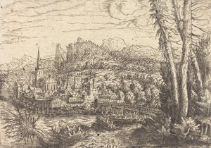 Vista de una ciudad cerca de un río, 1553 de Hans Sebald Lautensack