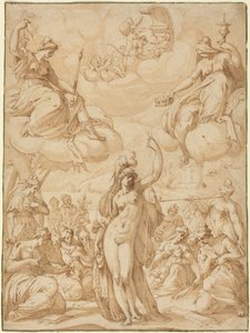 Alegoría de Minerva como cabeza de las Musas, en o antes de 1575 (pluma y tinta)