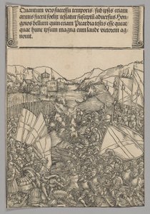 Batalla de Hainaut, placa 3 de Escenas históricas de la vida del emperador Maximiliano I del Arco Triunfal de Hans Springinklee