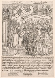 Maximiliano presentado por sus santos patronos al Todopoderoso, 1519 de Hans Springinklee