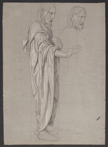 Cristo con la mano derecha extendida, junto a él repetición de la cabeza de la figura de Hans Thoma