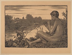 Un fauno tocando la flauta de Hans Thoma